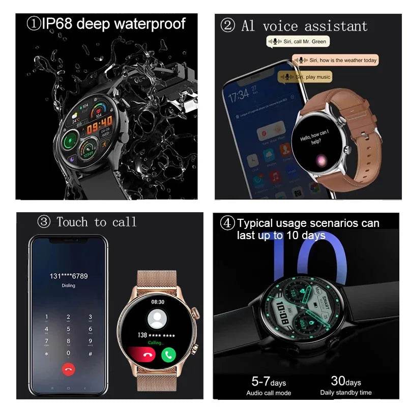 2025 New Smartwatch Women AMOLED HD Screen Always On Display Bluetooth Call IP68 Waterproof GPS Smart Men Watch For Android ios - Lux Waches Max