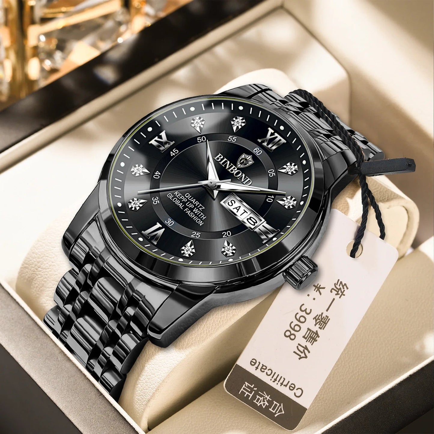 BINBOND B7169 7169 Diamond Dial Fashion Quartz Mens Lux Waches Max