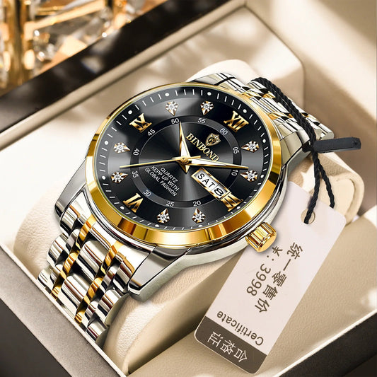 BINBOND B7169 7169 Diamond Dial Fashion Quartz Mens Lux Waches Max