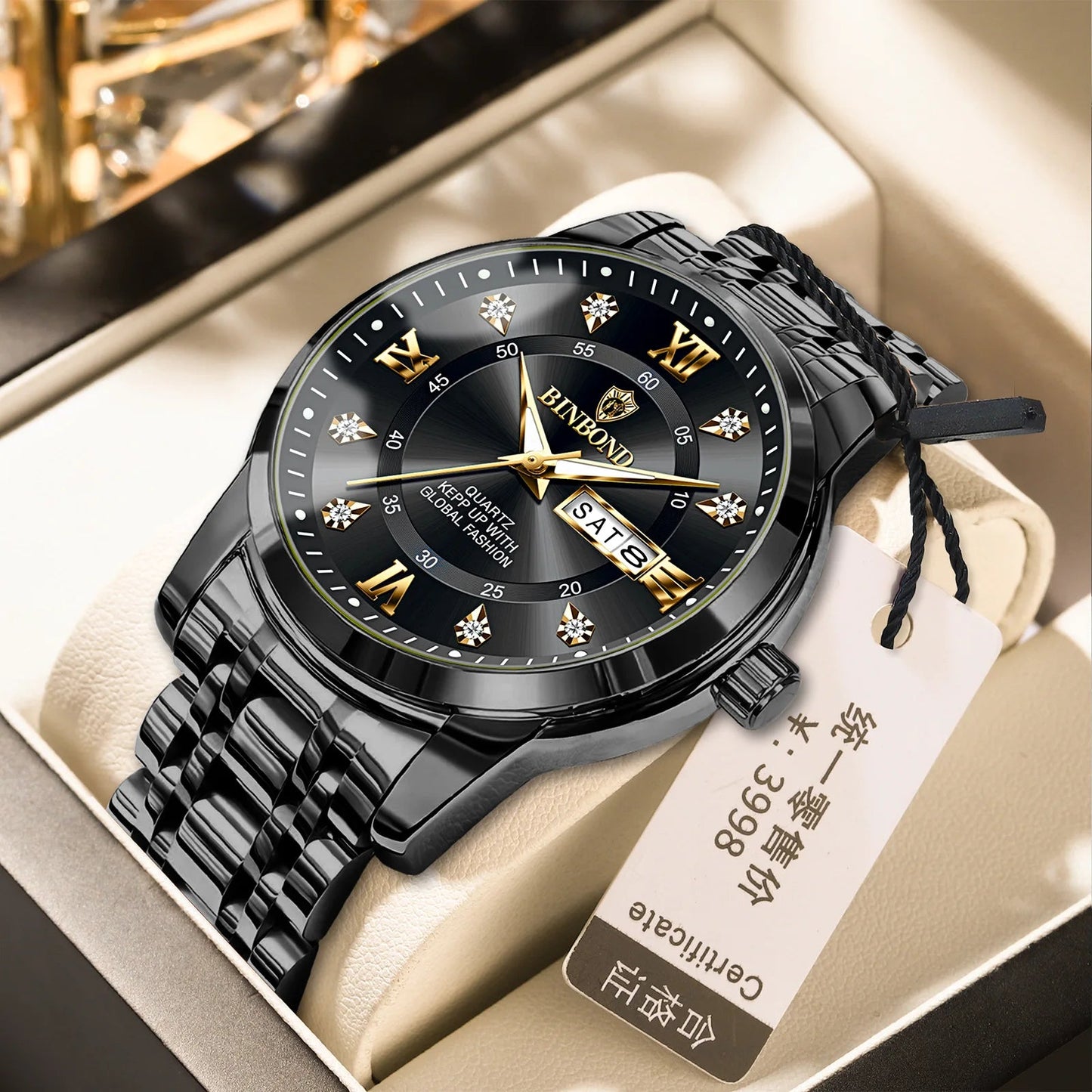 BINBOND B7169 7169 Diamond Dial Fashion Quartz Mens Lux Waches Max