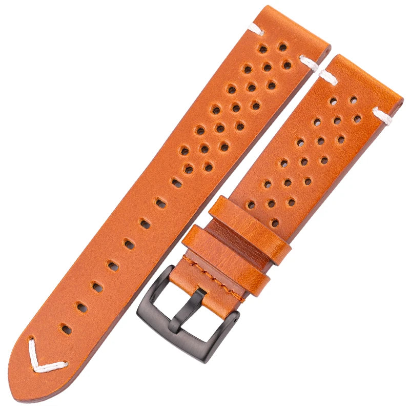 Handmade Cowhide Breathable Watch Band 18 20 22 24mm Men Women 4 Colors Oil Wax Genuine Leather Strap Watchband Accessories