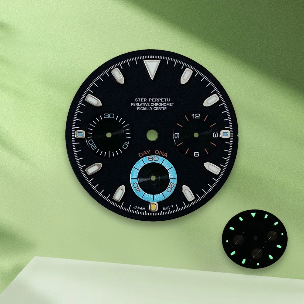 29.8mm S Logo Colorful Panda Dial VK63 dial No Hands Suitable for VK63 Movement Green Luminous Watch Modification Accessories