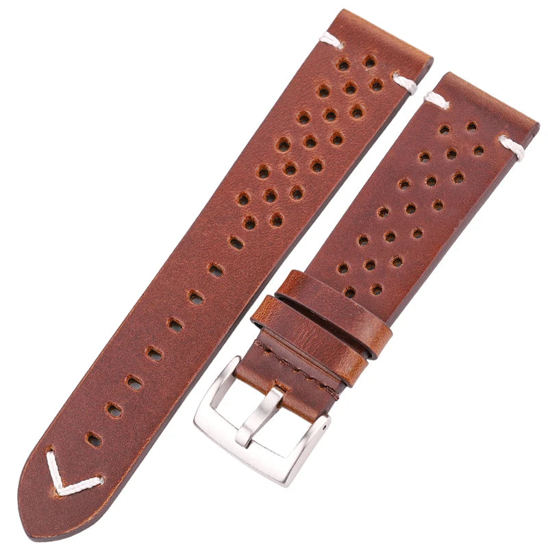 Handmade Cowhide Breathable Watch Band 18 20 22 24mm Men Women 4 Colors Oil Wax Genuine Leather Strap Watchband Accessories