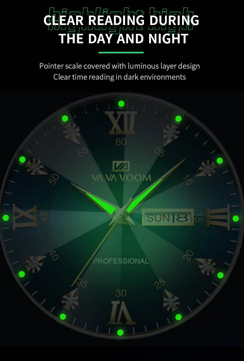 Men Watch Water Diamond Luxury Night Glow Double Calendar Quartz - Lux Waches Max