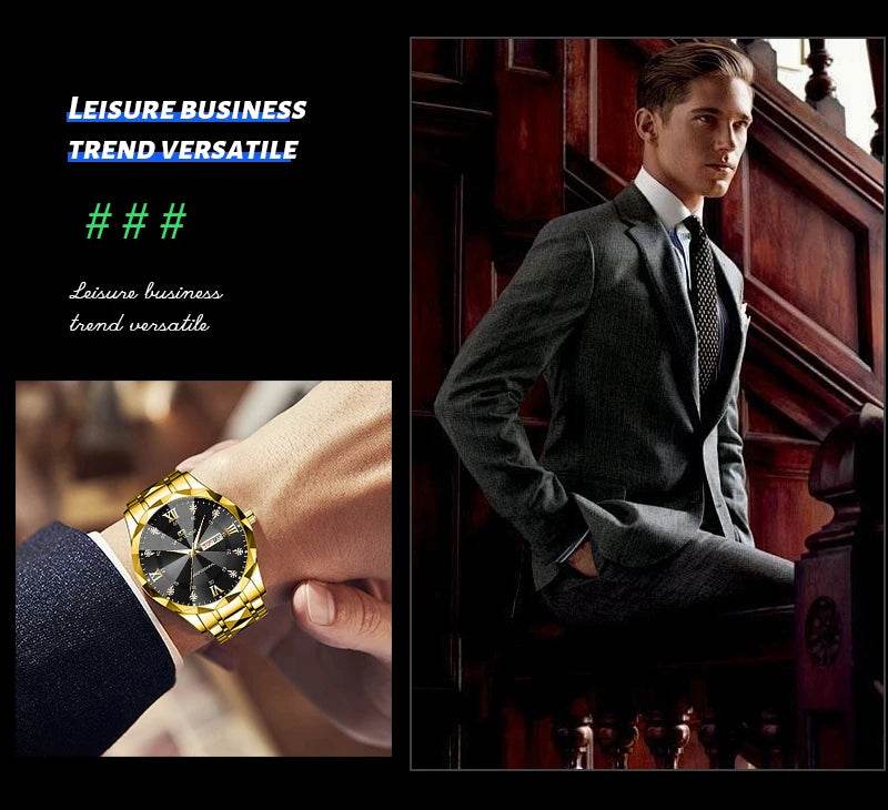 Men Watch Water Diamond Luxury Night Glow Double Calendar Quartz - Lux Waches Max