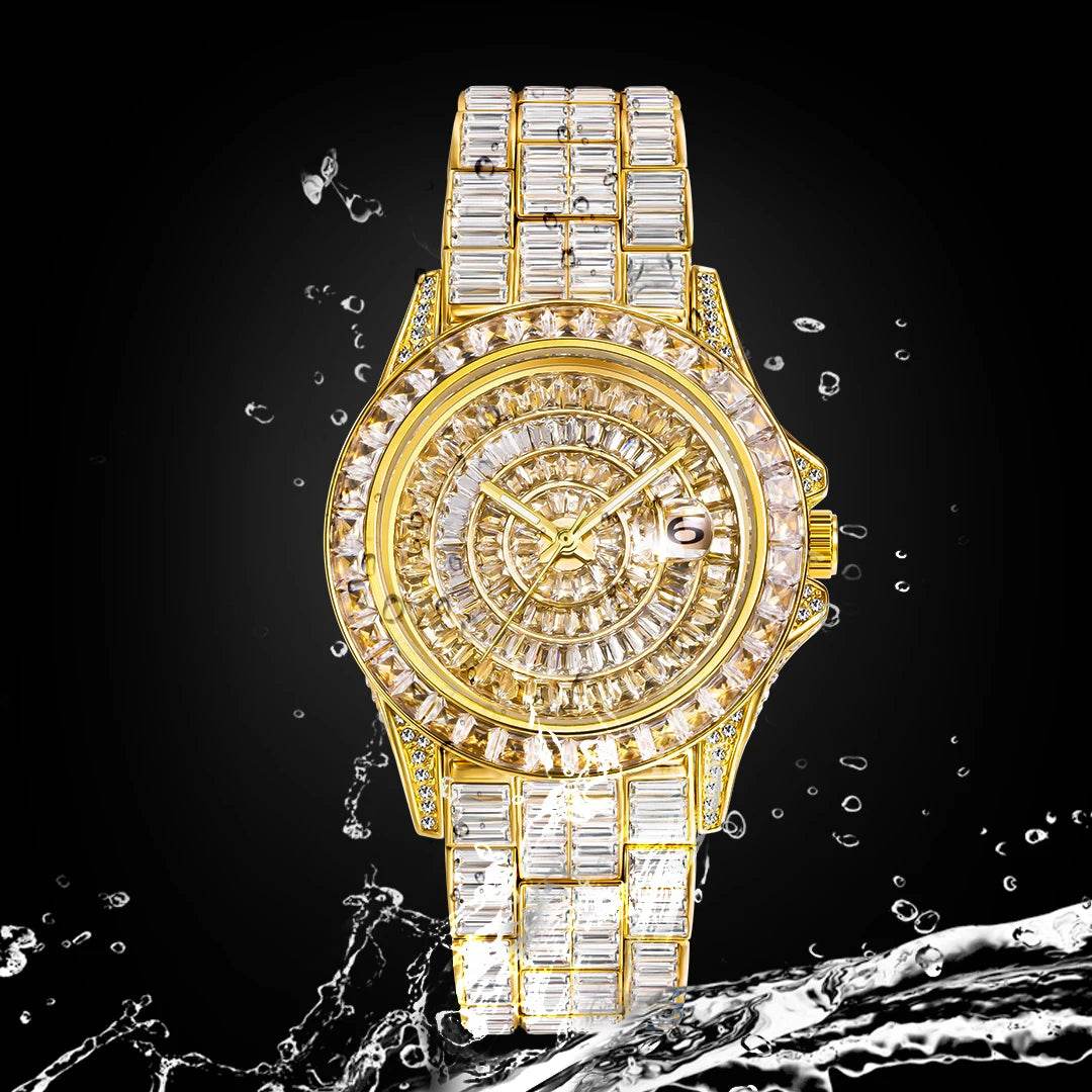 Fully Baguette Diamond Watch For Men Iced Out Quartz - Lux Waches Max