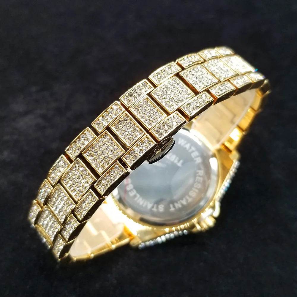 Full Diamond Watches for Men Luxury Fashion Silver Iced Out Quartz Wristwatch Hip Hop Street Style Bling Watch Man Dropshipping - Lux Waches Max