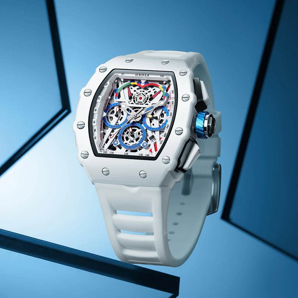 Luxury Watch Men's ONOLA Fashion Casual Multifunctional Silicone Tape Waterproof Quartz Watch White - Lux Waches Max