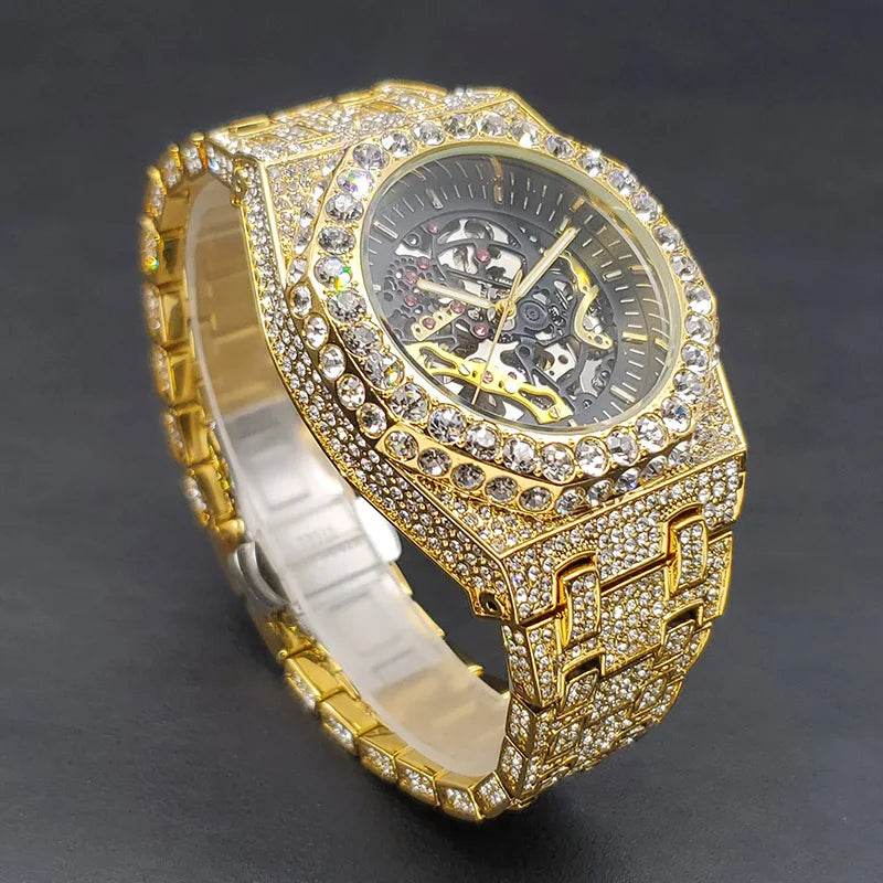 New Dropshipping Diamond Automatic Watch Luxury Golden OAK Mechanical - Lux Waches Max