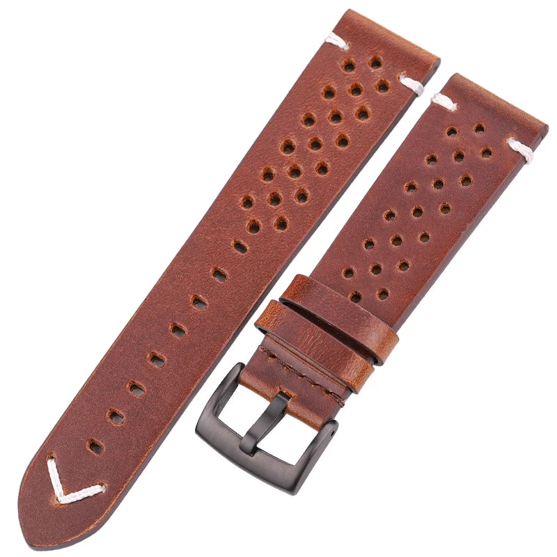 Handmade Cowhide Breathable Watch Band 18 20 22 24mm Men Women 4 Colors Oil Wax Genuine Leather Strap Watchband Accessories