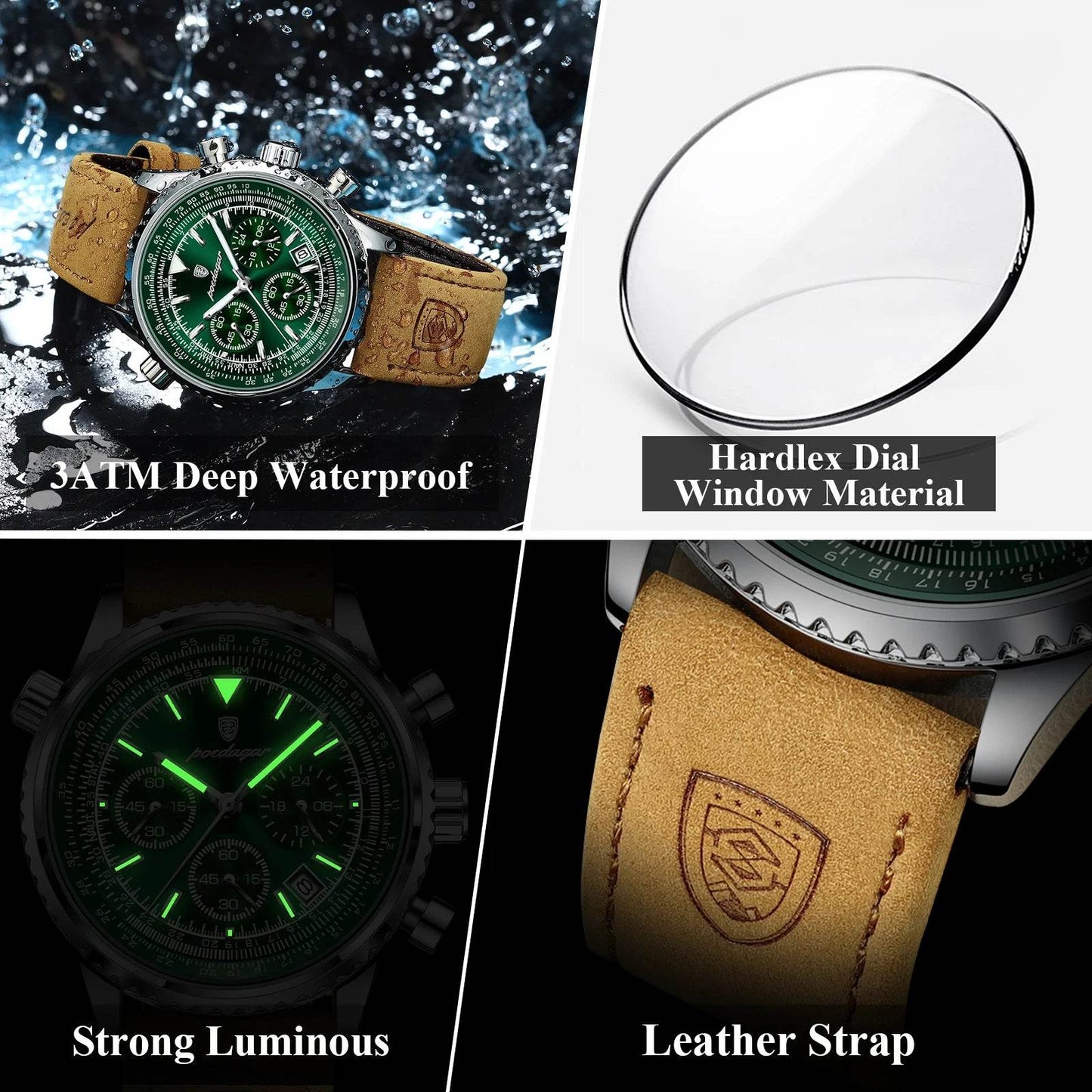 POEDAGAR Luxury Man Watch Quartz Waterproof Luminous Date Chronograph Leather Men Wristwatch Military Sports Men's Watches Reloj - Lux Waches Max