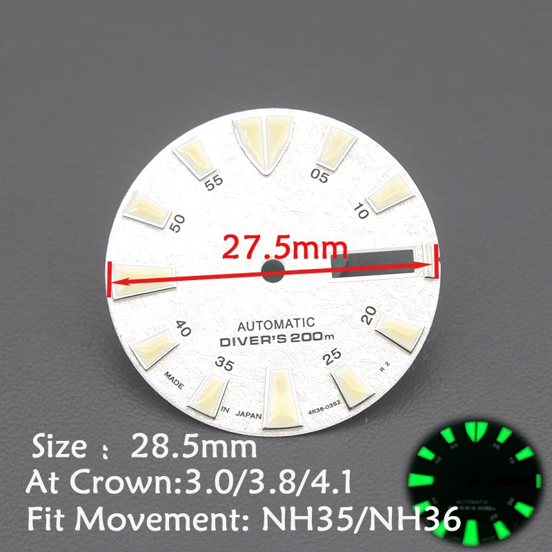 28.5mm Men's Watch Dial Fit SKX007 SKX009 6105 SRPD Tuna Monster Turtle Watch Case Watch For Japan NH35 NH36  7S26