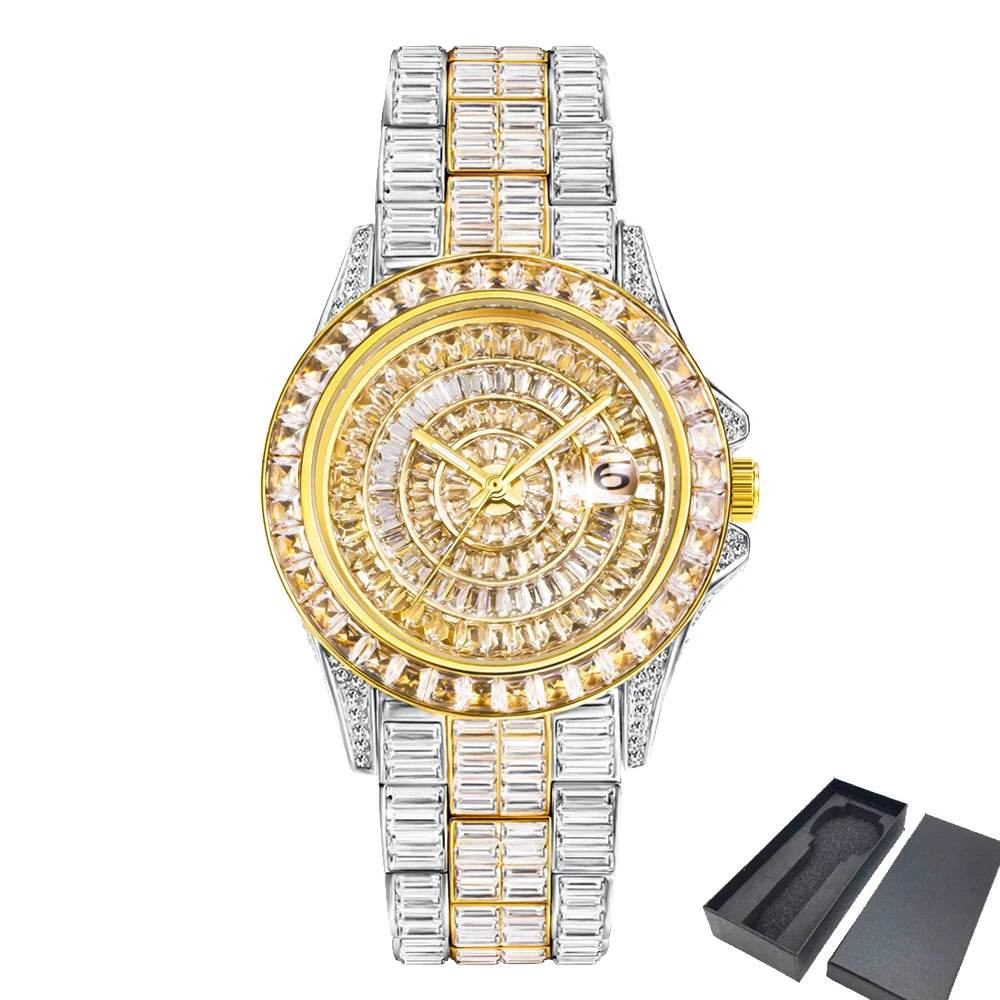 Fully Baguette Diamond Watch For Men Iced Out Quartz - Lux Waches Max
