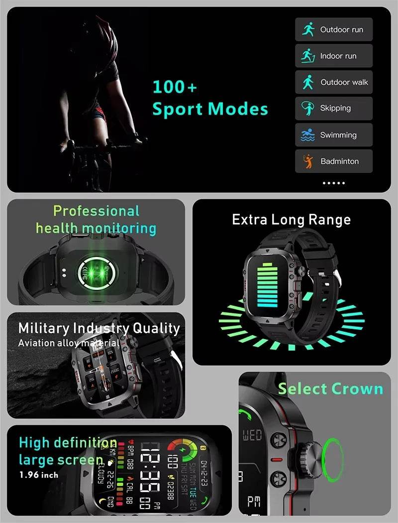 LAXASFIT 2025 Rugged Military Smart Watch - Lux Waches Max