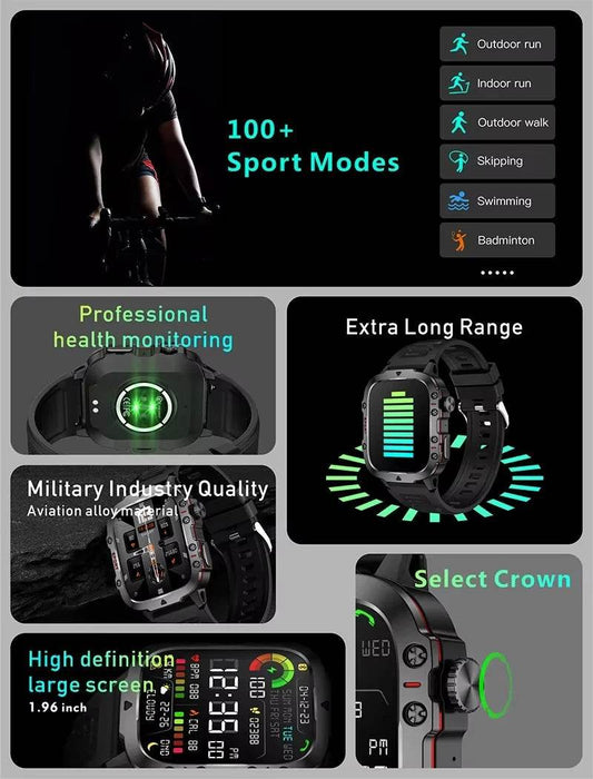 LAXASFIT 2025 Rugged Military Smart Watch - Lux Waches Max