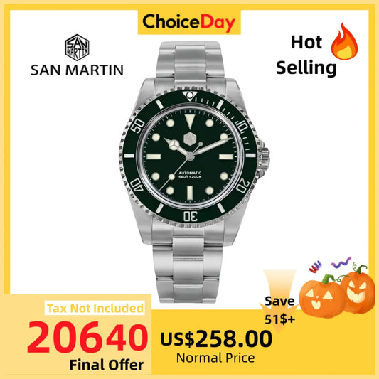 San Martin 40mm YN55 Luxury Watch Men Mechanical Wristwatches Water Ghost Sapphire Automatic 20Bar Relojes Para Hombre SN0006B-1