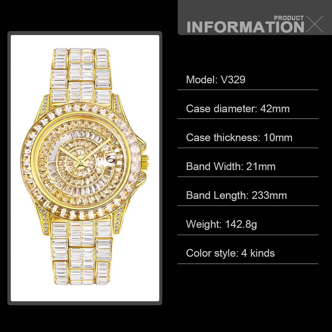 Fully Baguette Diamond Watch For Men Iced Out Quartz - Lux Waches Max