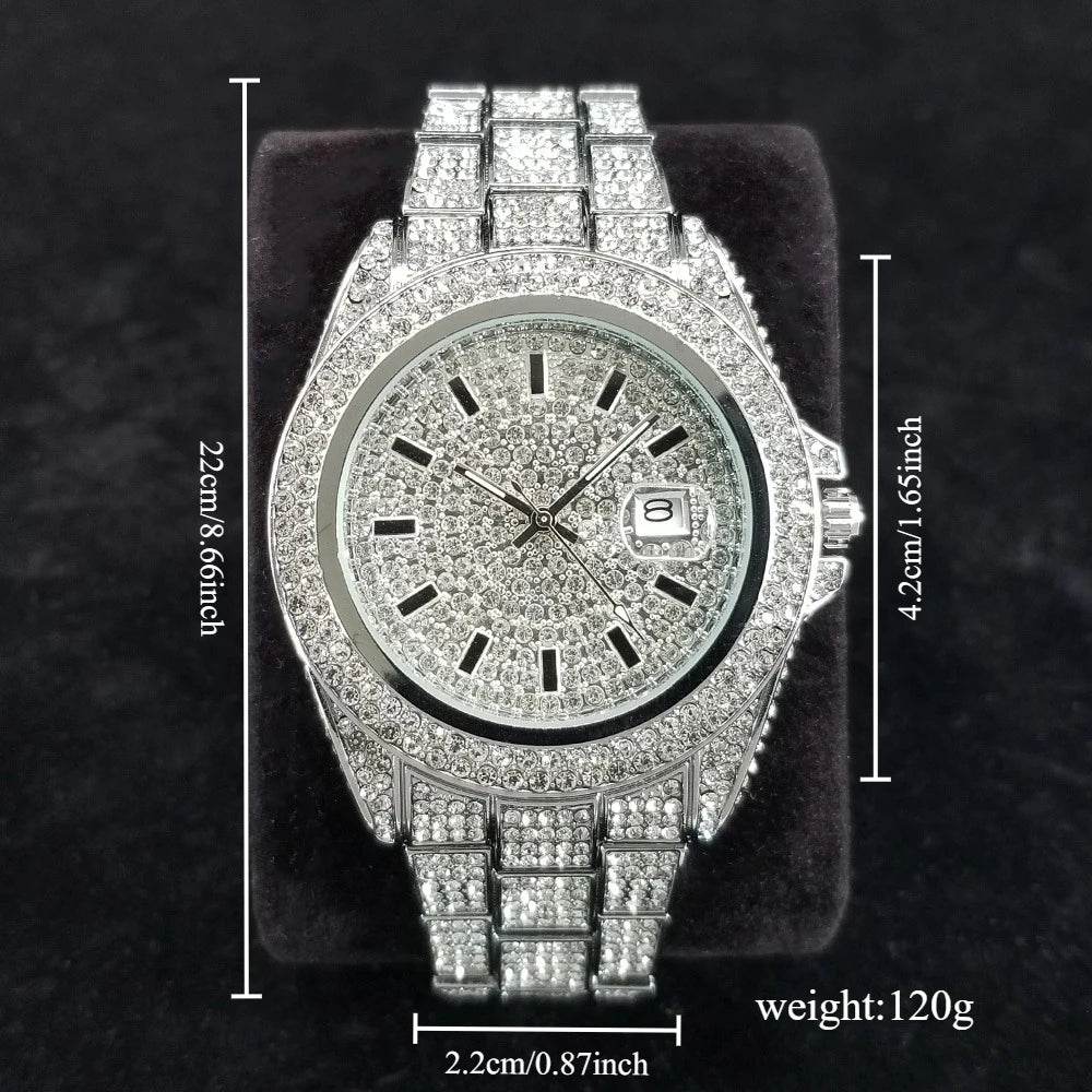 Full Diamond Watches for Men Luxury Fashion Silver Iced Out Quartz Wristwatch Hip Hop Street Style Bling Watch Man Dropshipping - Lux Waches Max