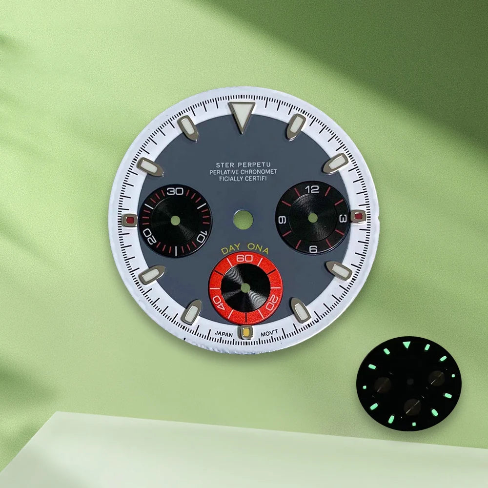 29.8mm S Logo Colorful Panda Dial VK63 dial No Hands Suitable for VK63 Movement Green Luminous Watch Modification Accessories