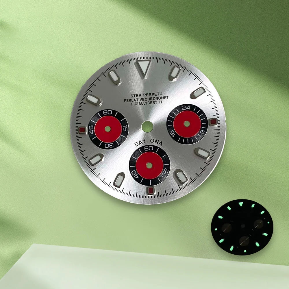 29.8mm S Logo Colorful Panda Dial VK63 dial No Hands Suitable for VK63 Movement Green Luminous Watch Modification Accessories