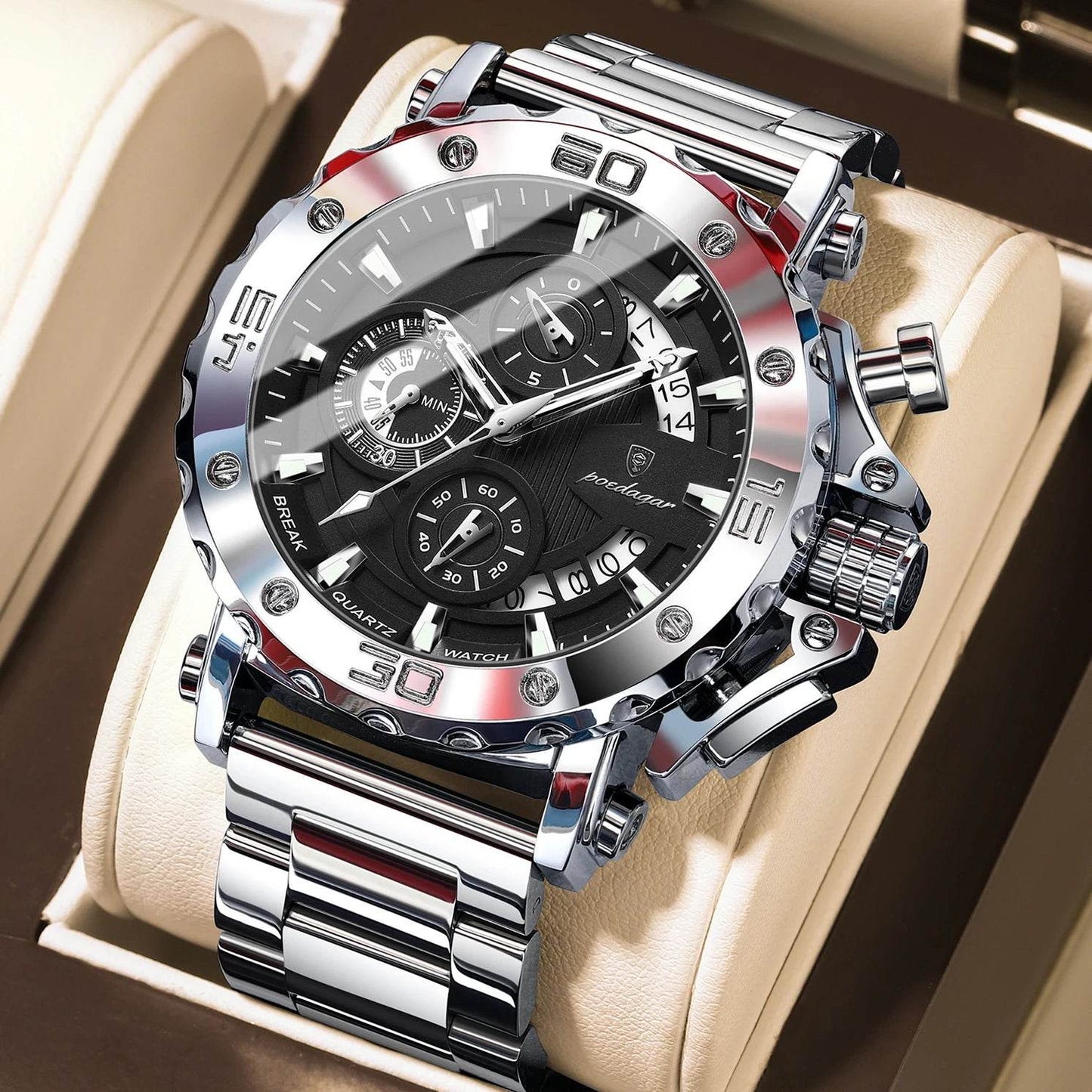 POEDAGAR Luxury Watch For Men Calendar Luminous Waterproof Man Clock Male Chronograph Stainless Steel Men's Quartz Watches Reloj - Lux Waches Max