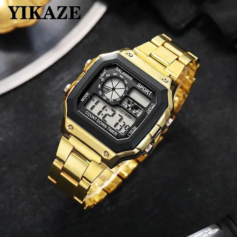 YIKAZE Luxury Stainless Steel Strap Sport Watches Men Military Digital Watches Waterproof Clock LED Men's Sport Wristwatch - Lux Waches Max