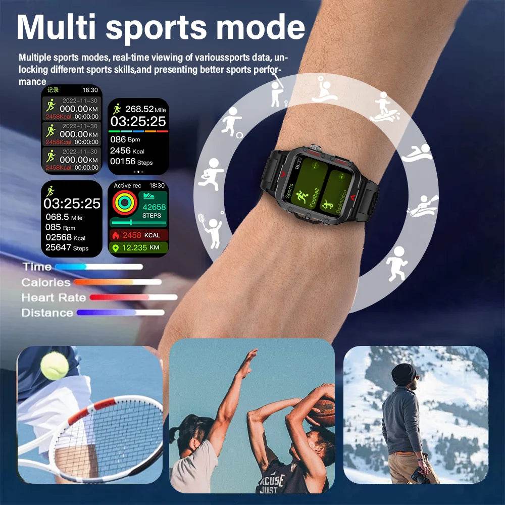 LAXASFIT Men Sports Smart Watch 1.71 Screen Blood Oxygen Bluetooth Talking Watch Multi Sport LED Flashlight Outdoor Smart Watch - Lux Waches Max