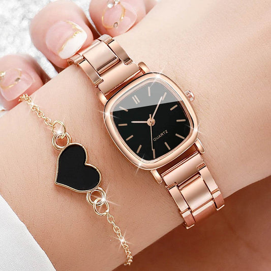 2PCS/Set Fashion Square Women Watches Stainless Steel Band Quartz Watch - Lux Waches Max