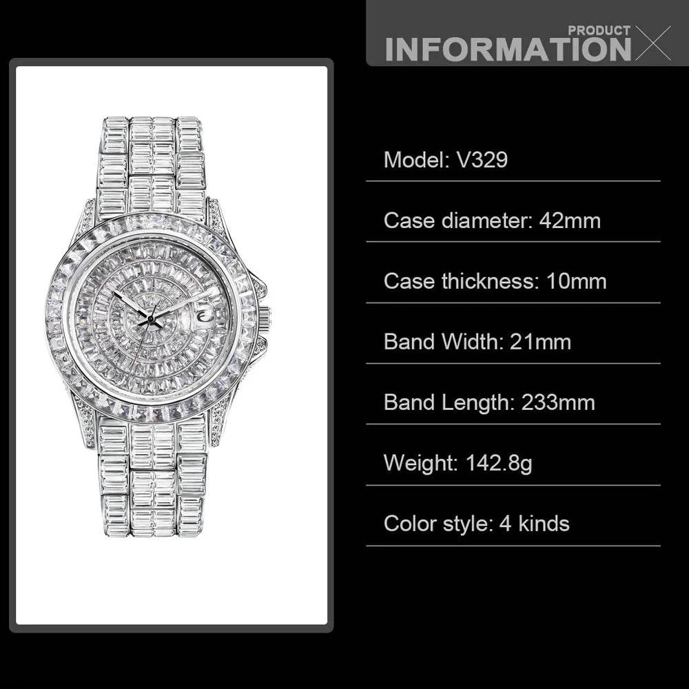 Fully Baguette Diamond Watch For Men Iced Out Quartz - Lux Waches Max