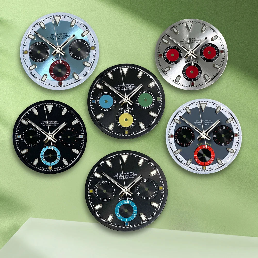 29.8mm S Logo Colorful Panda Dial VK63 dial No Hands Suitable for VK63 Movement Green Luminous Watch Modification Accessories