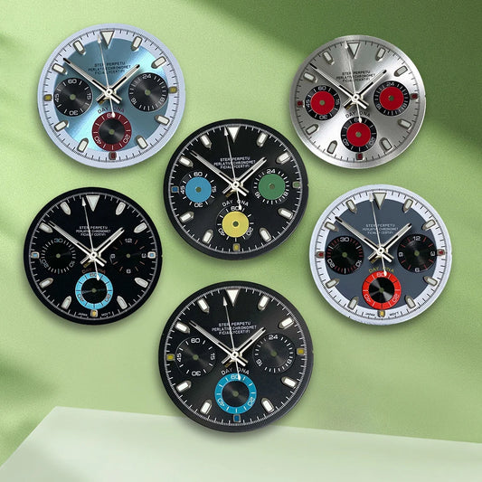 29.8mm S Logo Colorful Panda Dial VK63 dial No Hands Suitable for VK63 Movement Green Luminous Watch Modification Accessories
