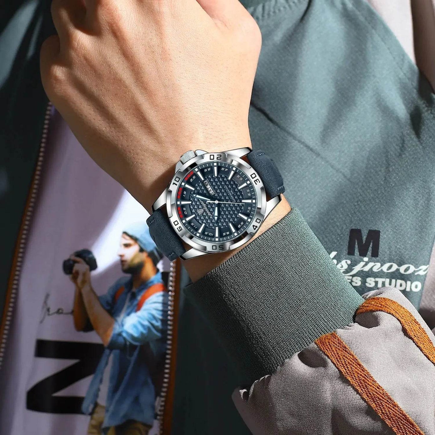 POEDAGAR Original Man Wristwatch Top Luxury Waterproof Luminous Date Week Watch For Men Quartz Sport Leather Men's Watches Reloj - Lux Waches Max