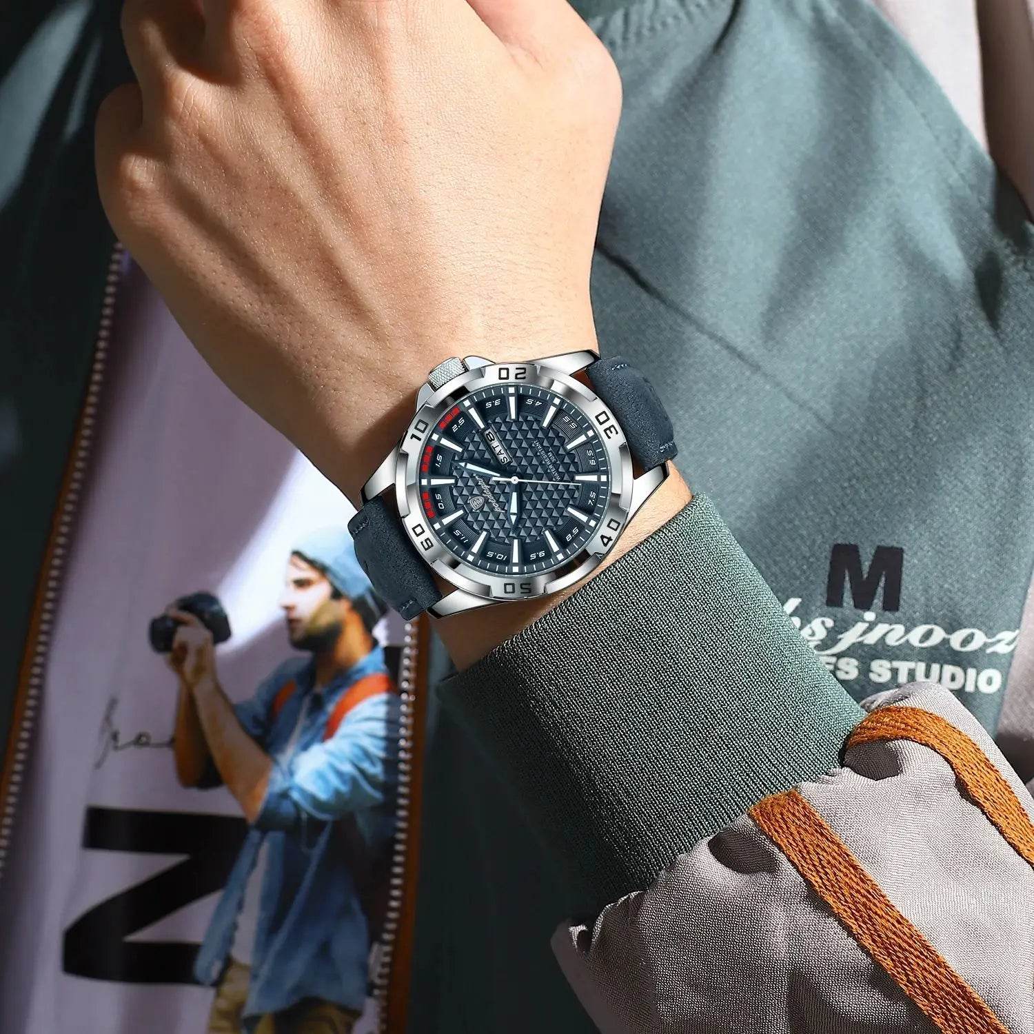 POEDAGAR Original Man Wristwatch Top Luxury Waterproof Luminous Date Week Watch For Men Quartz Sport Leather Men's Watches Reloj - Lux Waches Max