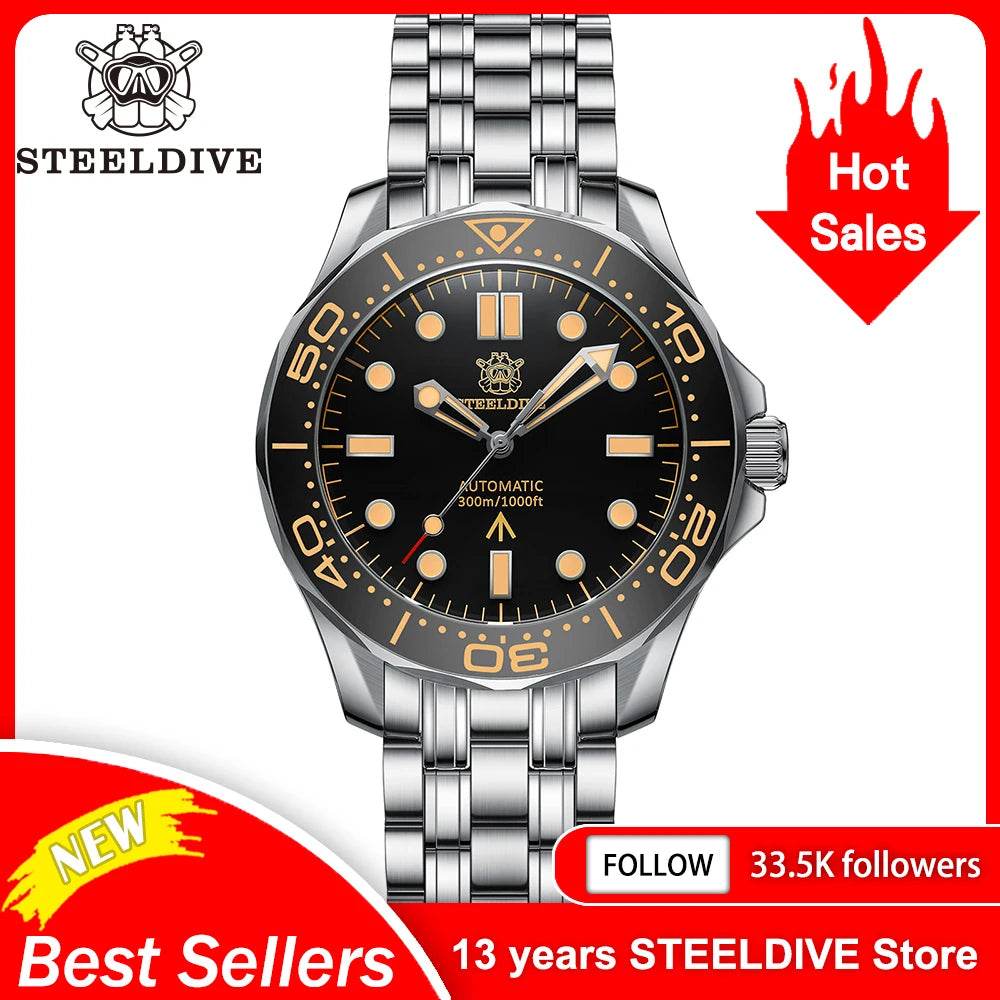 STEELDIVE SD1957 New Strap 42MM Vintage Bezel 200M Waterproof NH35 Green Luminou Sapphire Glass Automatic Dive Watch Reloj - Lux Waches Max