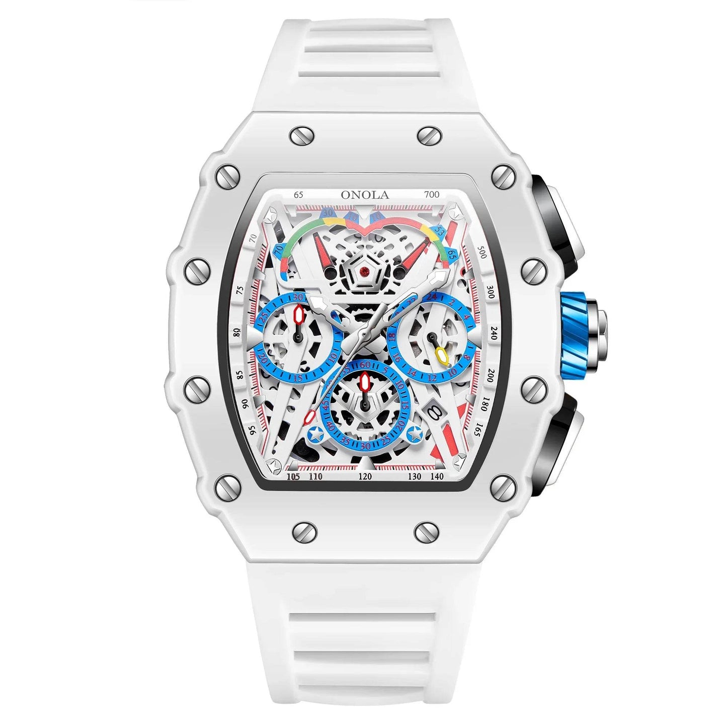 Luxury Watch Men's ONOLA Fashion Casual Multifunctional Silicone Tape Waterproof Quartz Watch White - Lux Waches Max