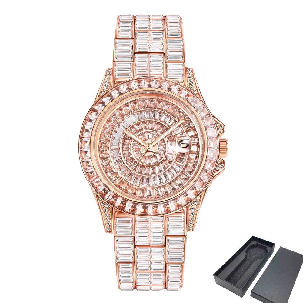 Fully Baguette Diamond Watch For Men Iced Out Quartz - Lux Waches Max