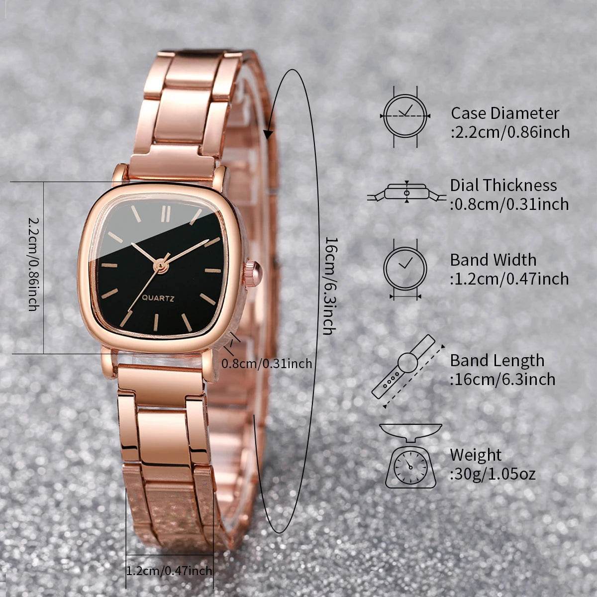2PCS/Set Fashion Square Women Watches Stainless Steel Band Quartz Watch - Lux Waches Max