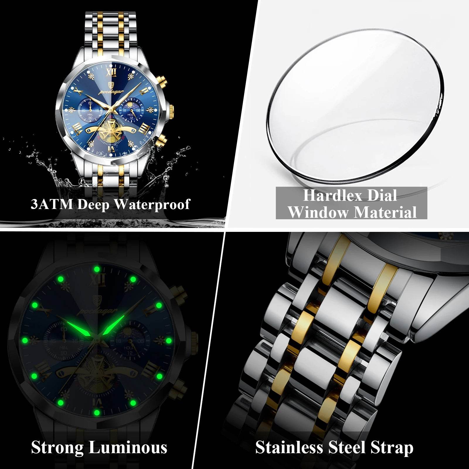 POEDAGAR Luxury Men Watch Top Original Waterproof Luminous Chronograph Man Wristwatch Stainless Steel Quartz Men's Watches Reloj - Lux Waches Max