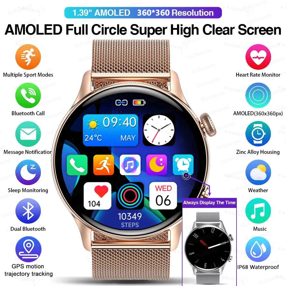 2025 New Smartwatch Women AMOLED HD Screen Always On Display Bluetooth Call IP68 Waterproof GPS Smart Men Watch For Android ios - Lux Waches Max