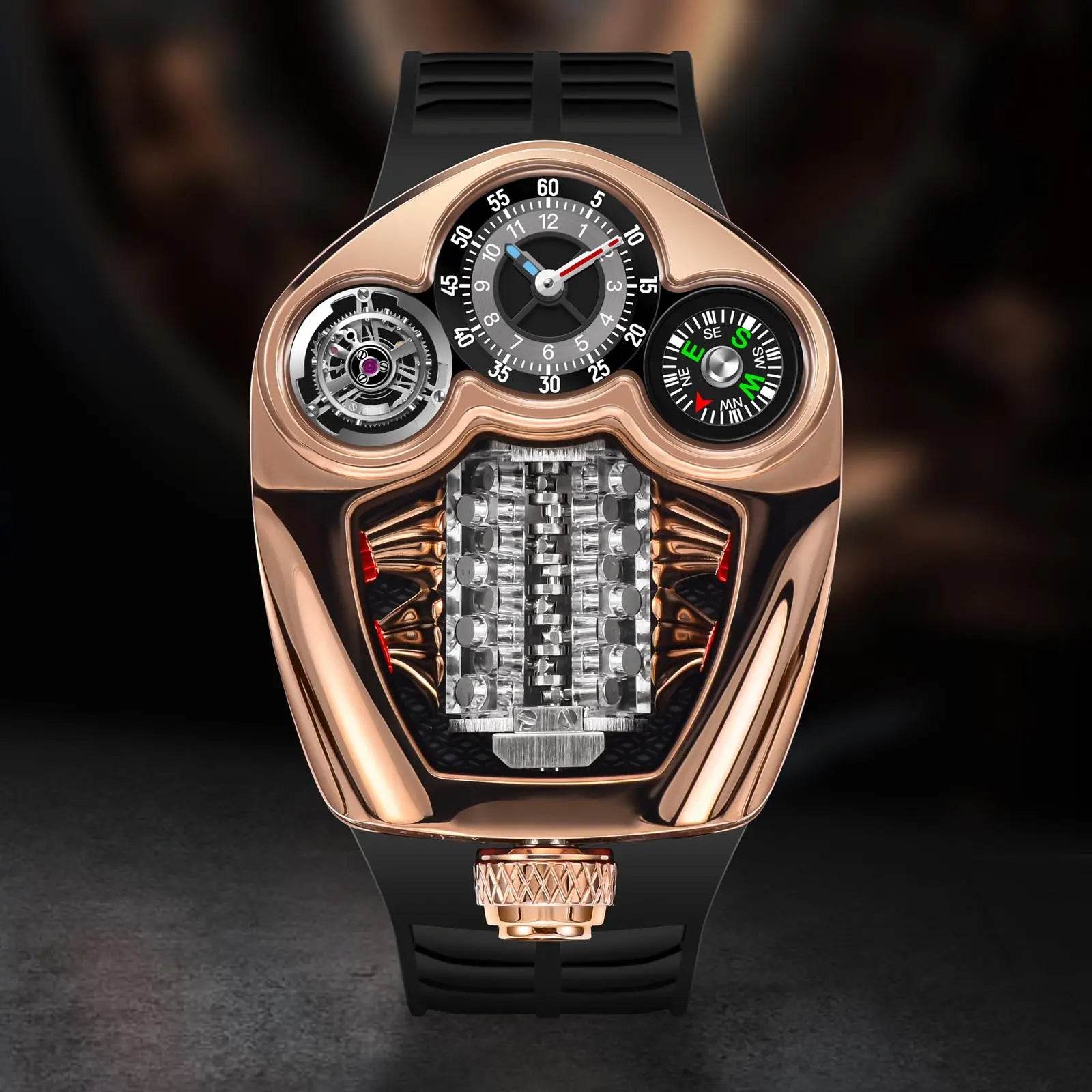 PINDU Design NEW Engine Series Quartz Watch Men TOP-luxurious Stainless steel Compass Waterproof Swiss quartz 762 movement watch - Lux Waches Max