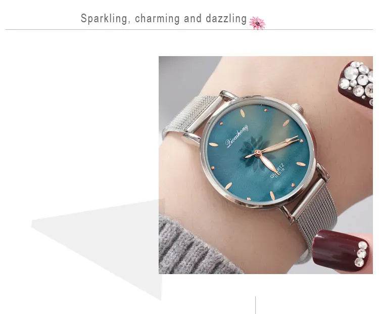Watches For Women Luxury Silver Popular Pink Dial Flowers Metal Ladies Bracelet Quartz - Lux Waches Max