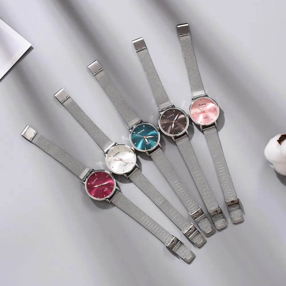 Watches For Women Luxury Silver Popular Pink Dial Flowers Metal Ladies Bracelet Quartz - Lux Waches Max