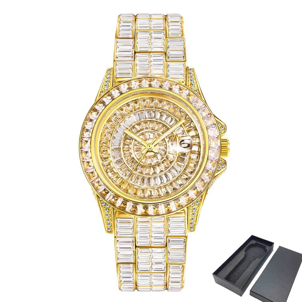 Fully Baguette Diamond Watch For Men Iced Out Quartz - Lux Waches Max