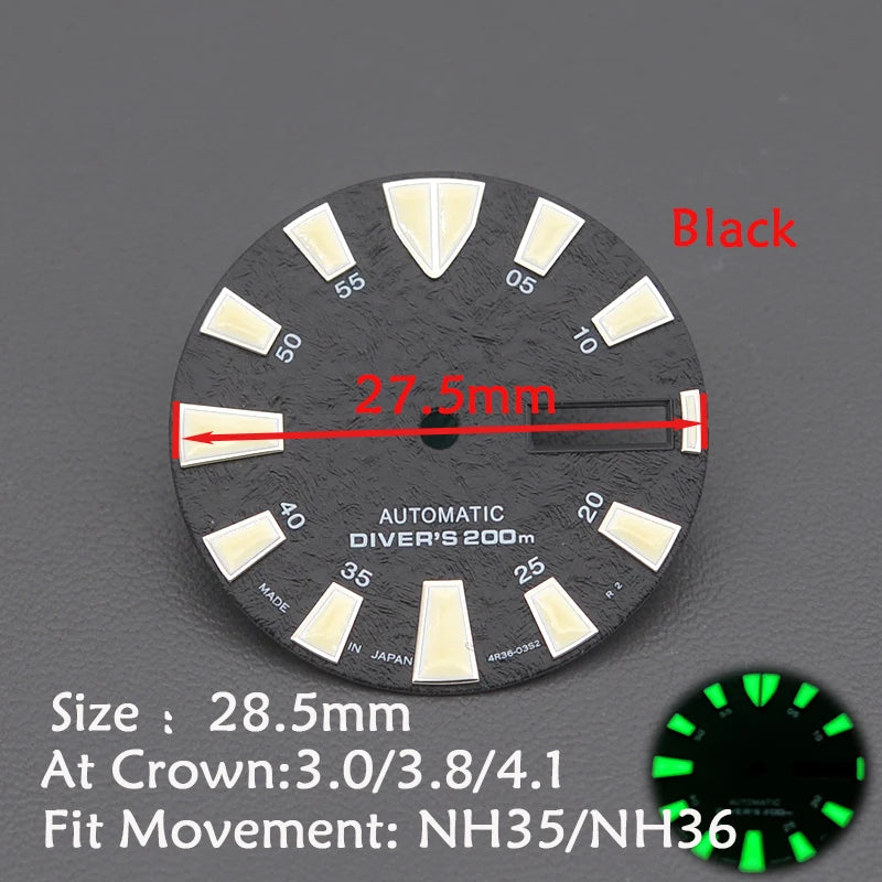 28.5mm Men's Watch Dial Fit SKX007 SKX009 6105 SRPD Tuna Monster Turtle Watch Case Watch For Japan NH35 NH36  7S26