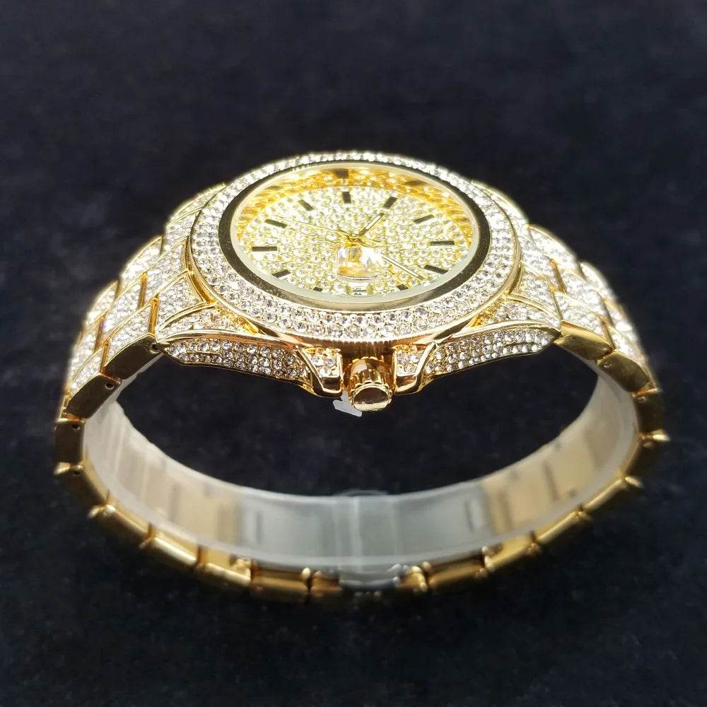 Full Diamond Watches for Men Luxury Fashion Silver Iced Out Quartz Wristwatch Hip Hop Street Style Bling Watch Man Dropshipping - Lux Waches Max