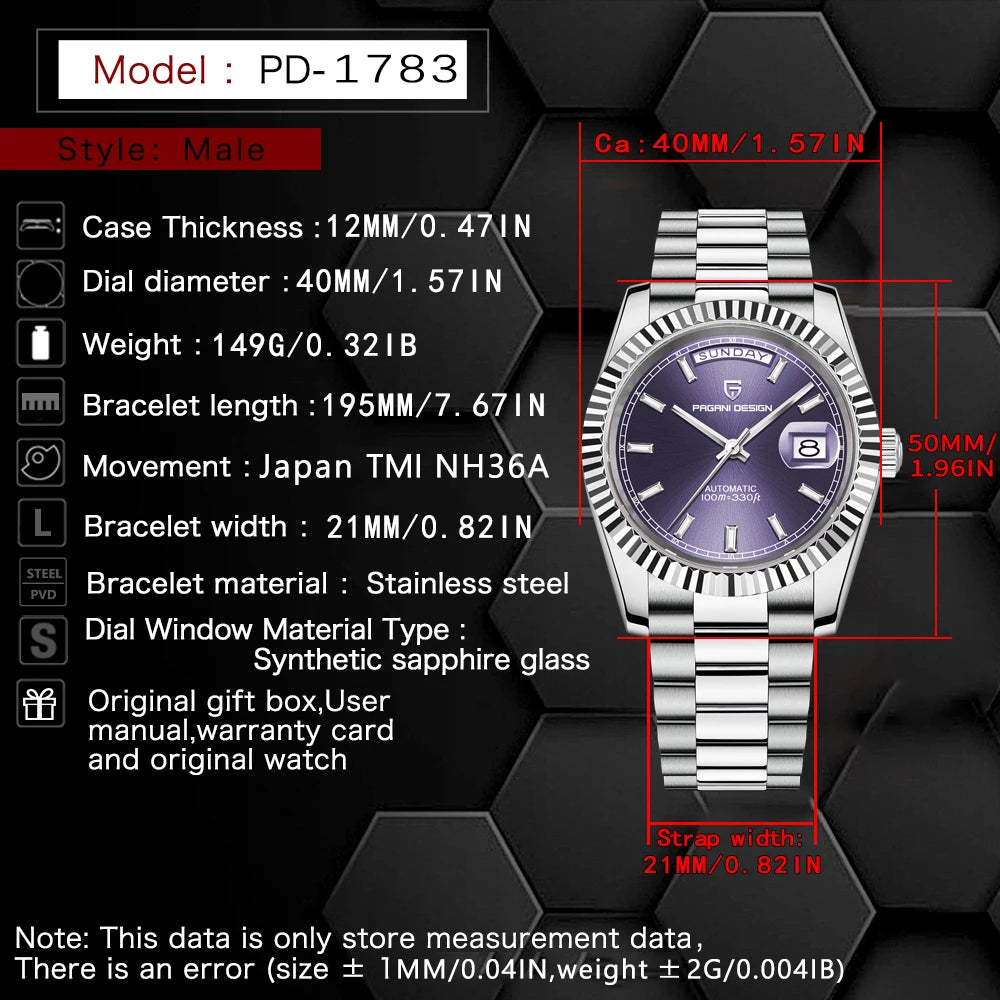 2025 New PAGANI DESIGN DD40 Men's Watches Brand Automatic Mechanical Watch For Men AR Sapphire Glass Waterproof Wrist watch Men