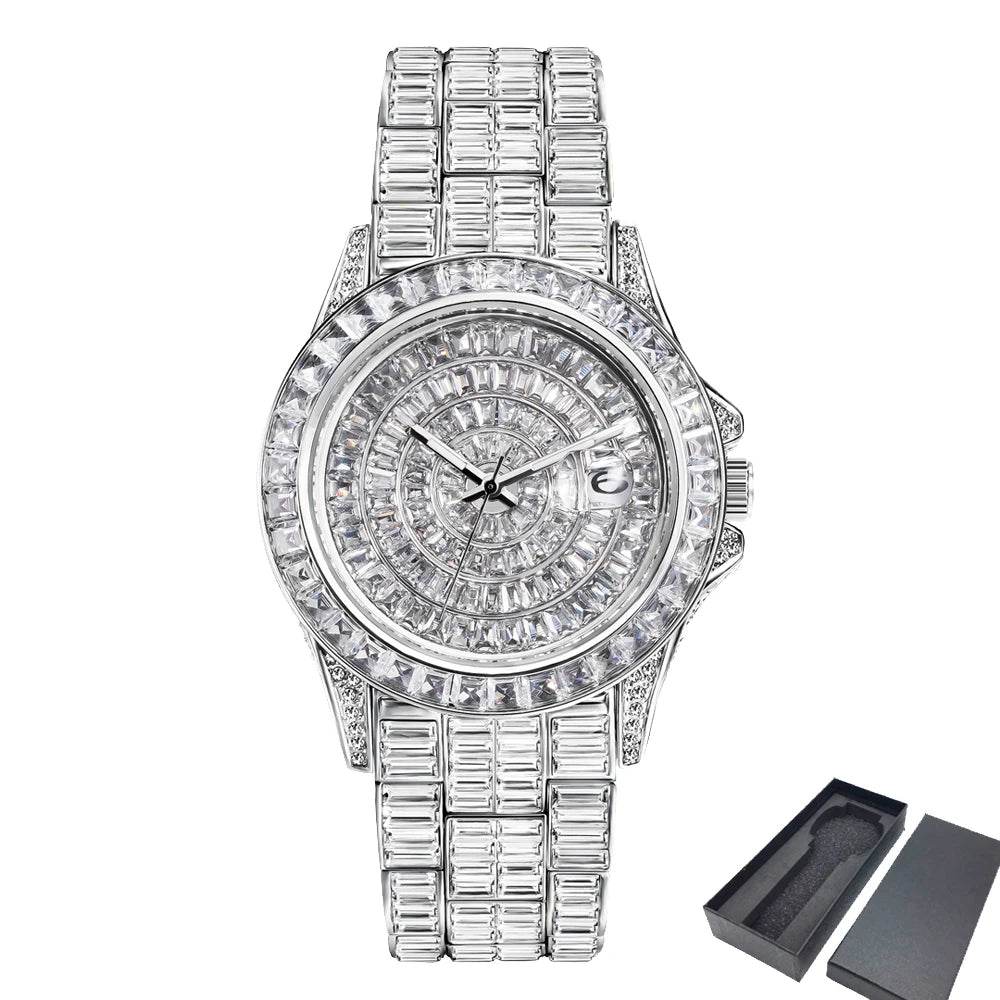 Fully Baguette Diamond Watch For Men Iced Out Quartz - Lux Waches Max