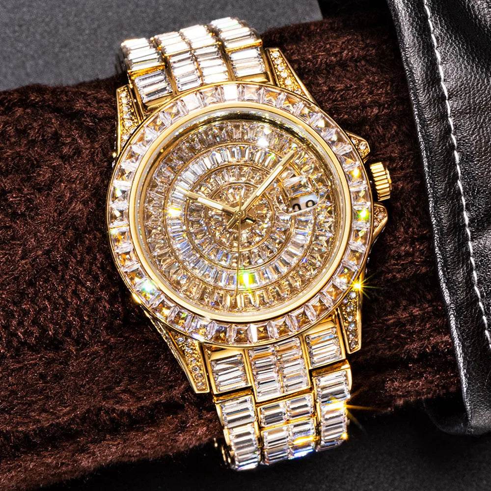 Fully Baguette Diamond Watch For Men Iced Out Quartz - Lux Waches Max