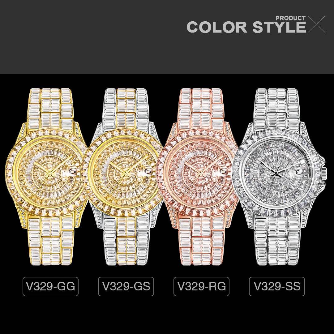 Fully Baguette Diamond Watch For Men Iced Out Quartz - Lux Waches Max