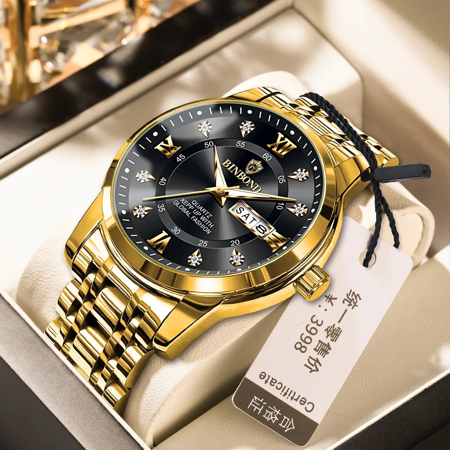 BINBOND B7169 7169 Diamond Dial Fashion Quartz Mens Lux Waches Max